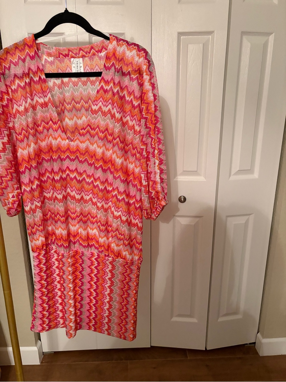 Trina Turk Dress Coverup Pink and Orange Crochet Chevron Knit Size S/M